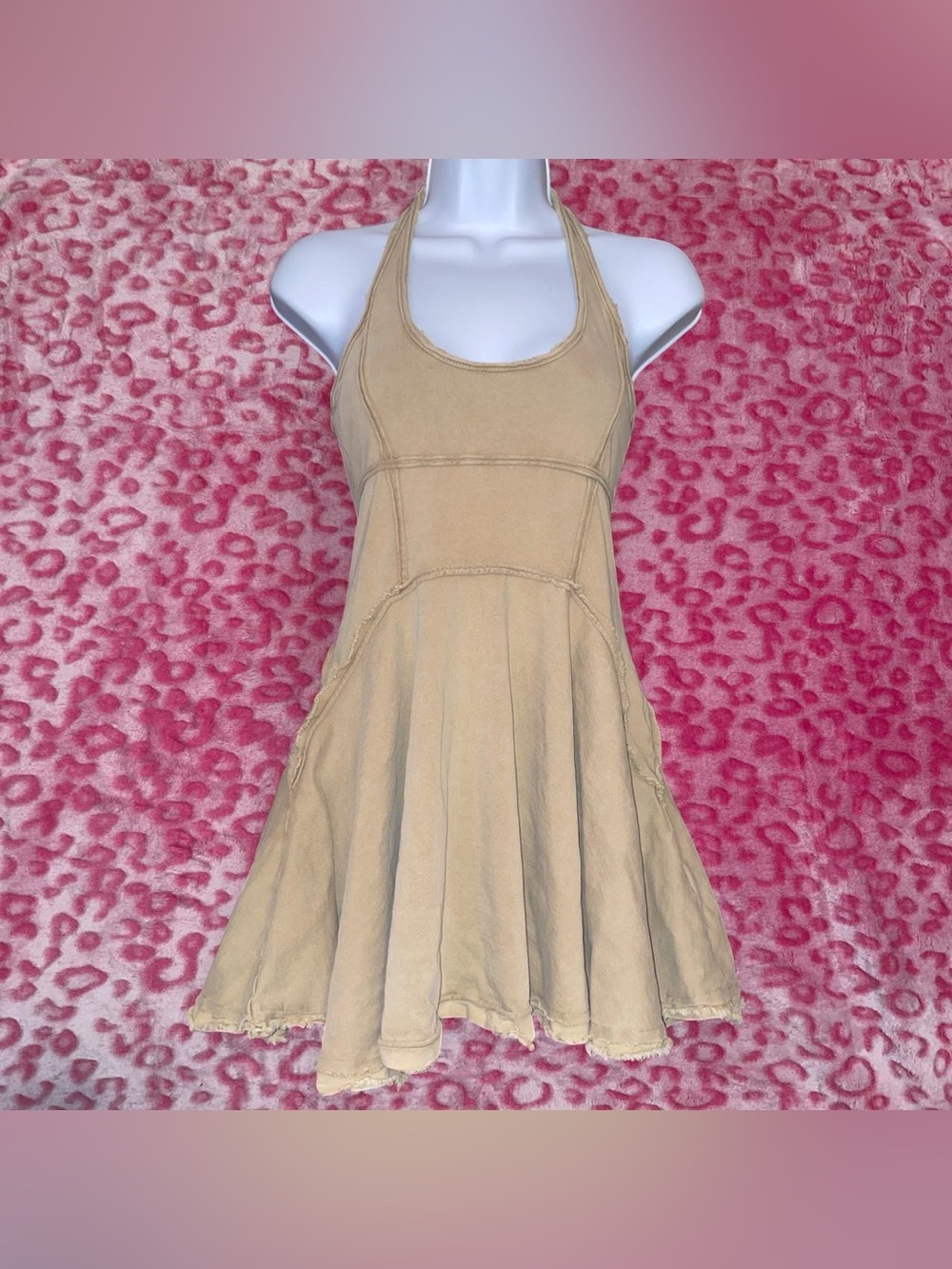Zara Godet Raw Trim Sleeveless Halter Mini Dress